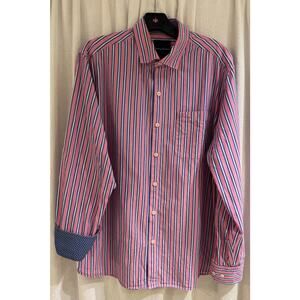 Tommy Bahama 100% Pima Cotton Men's L/S Dress Shirt Flip Cuff M/M Pink/Blue